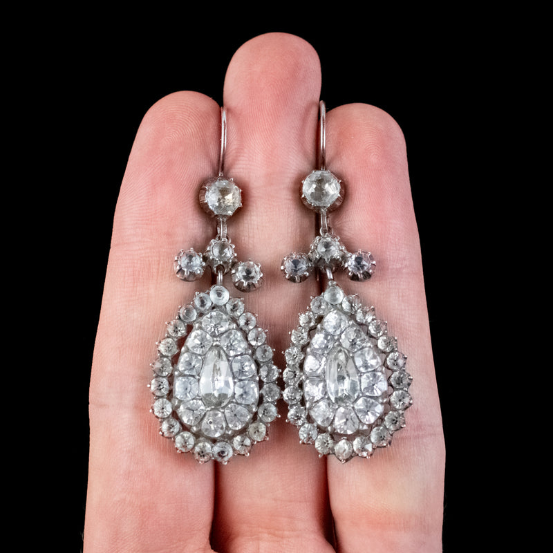 Antique Georgian Paste Drop Earrings Silver Circa 1800