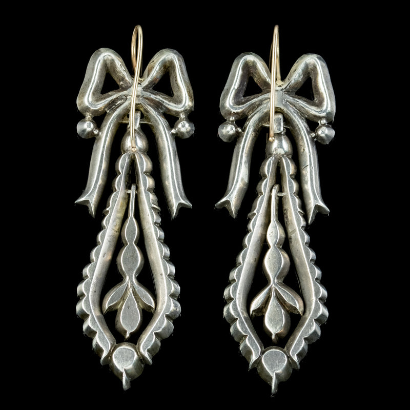 Antique Georgian Paste Drop Earrings Silver Circa 1800
