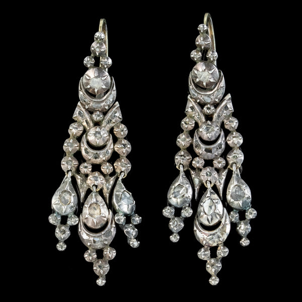 Antique Georgian Spanish Diamond Drop Earrings Silver Circa 1790