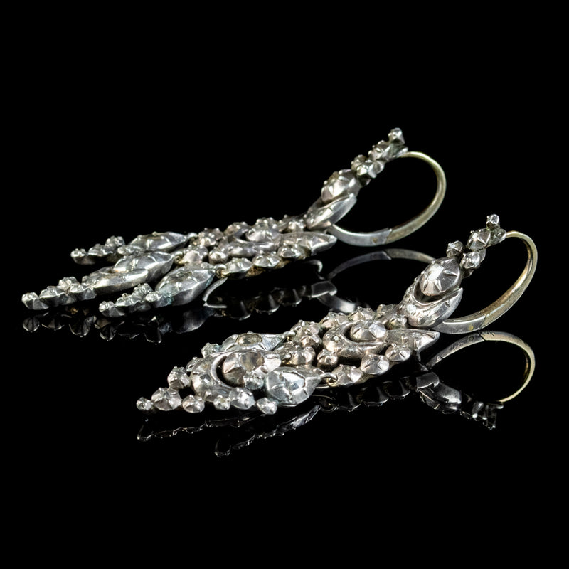 Antique Georgian Spanish Diamond Drop Earrings Silver Circa 1790
