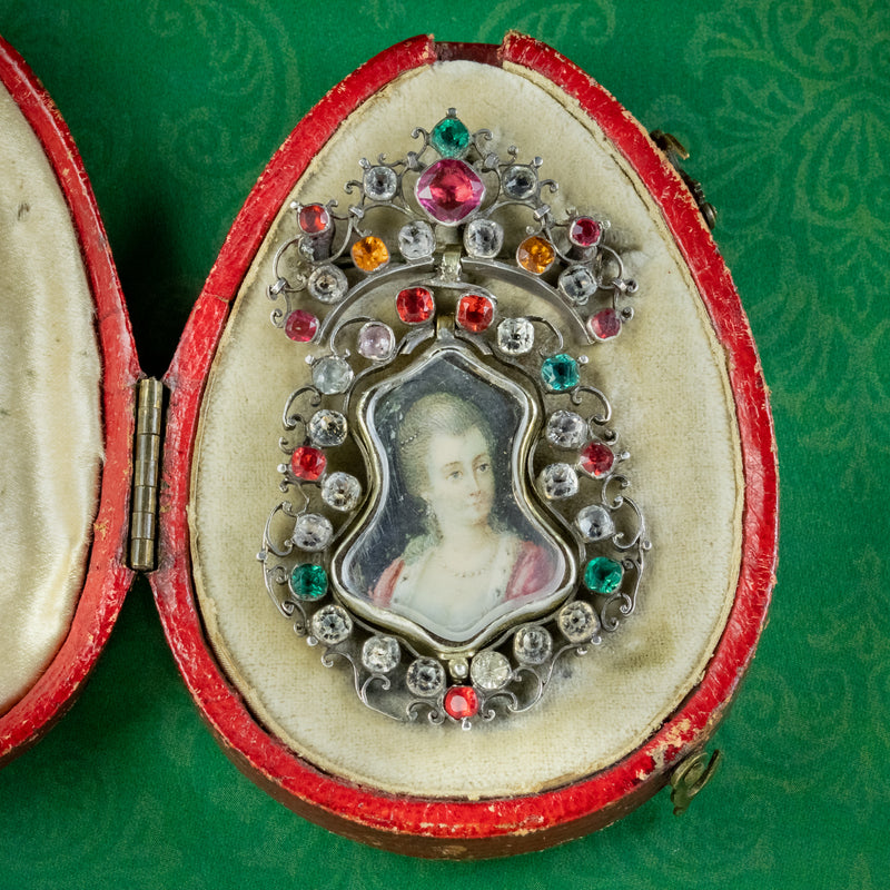 Antique Queen Anne Paste Portrait Brooch Pendant Silver Circa 1710 Boxed