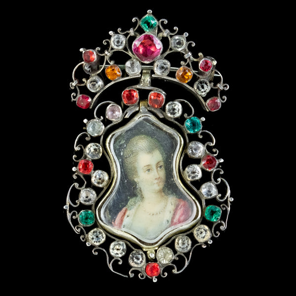 Antique Queen Anne Paste Portrait Brooch Pendant Silver Circa 1710 Boxed