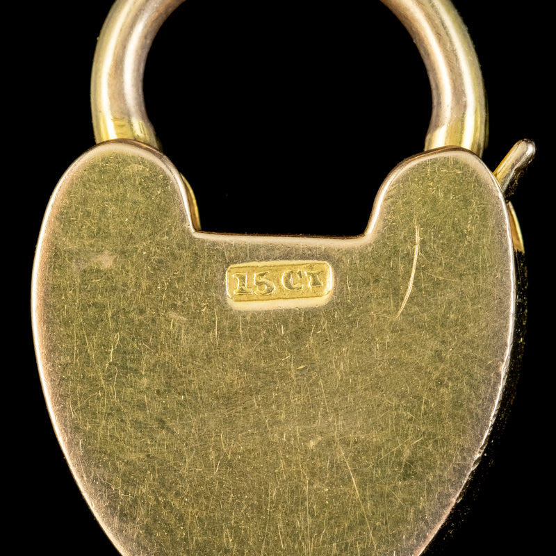 Antique Victorian 15ct Gold Curb Bracelet With Heart Padlock