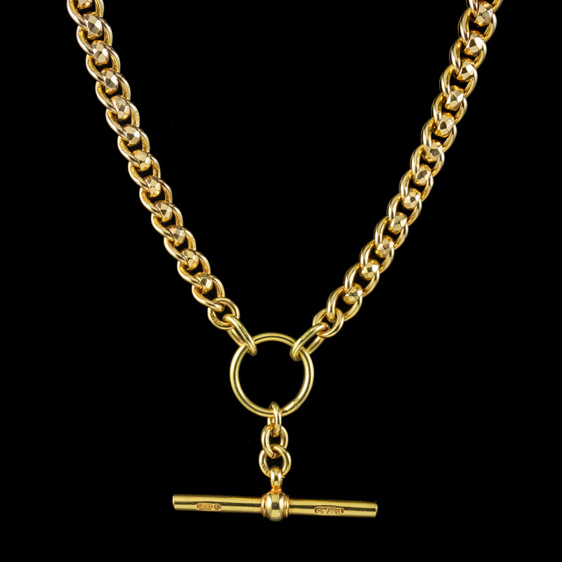 IBB 9ct Gold T-Bar Figaro Chain Necklace, Gold at John Lewis & Partners