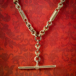 Antique Victorian Albert Chain Necklace 9ct Gold Circa 1880