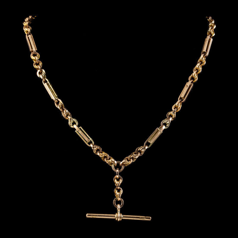 Antique Victorian Albert Chain Necklace 9ct Gold Circa 1880