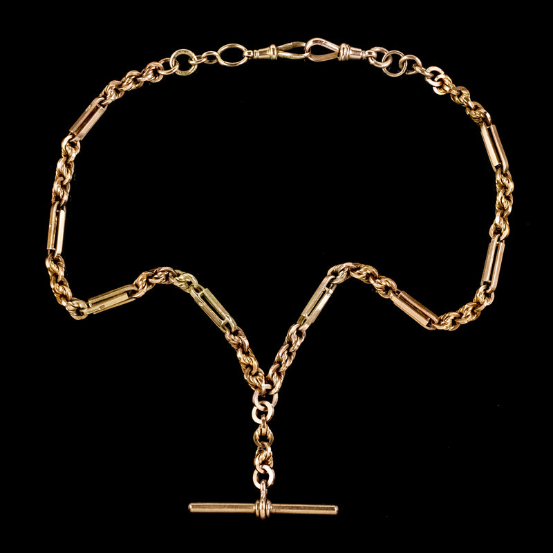 Antique Victorian Albert Chain Necklace 9ct Gold Circa 1880