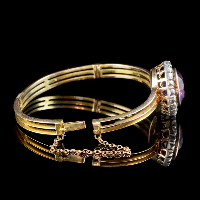 Antique Victorian Amethyst Diamond Bangle 15ct Gold Circa 1880