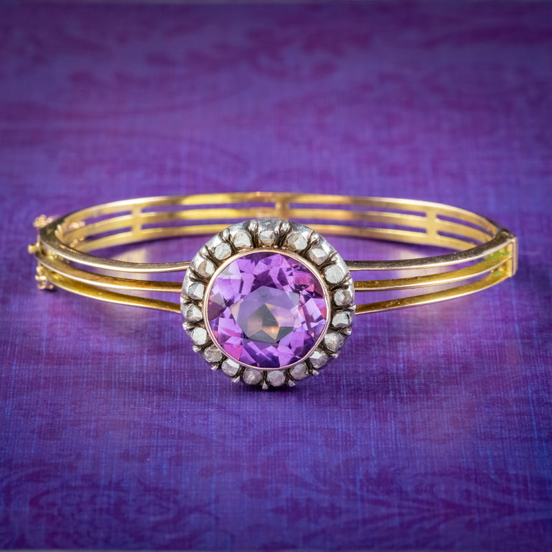 Antique Victorian Amethyst Diamond Bangle 15ct Gold Circa 1880