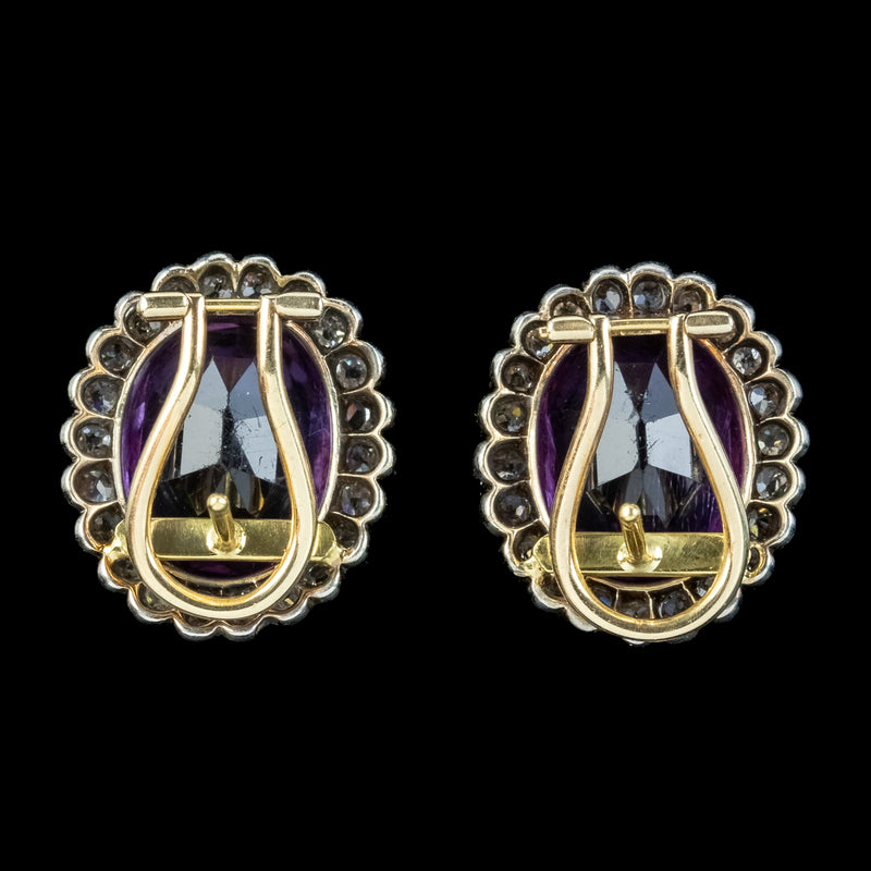 Antique Victorian Amethyst Diamond Clip Earrings 5ct Amethysts