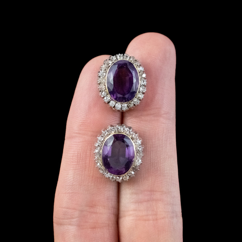 Antique Victorian Amethyst Diamond Clip Earrings 5ct Amethysts