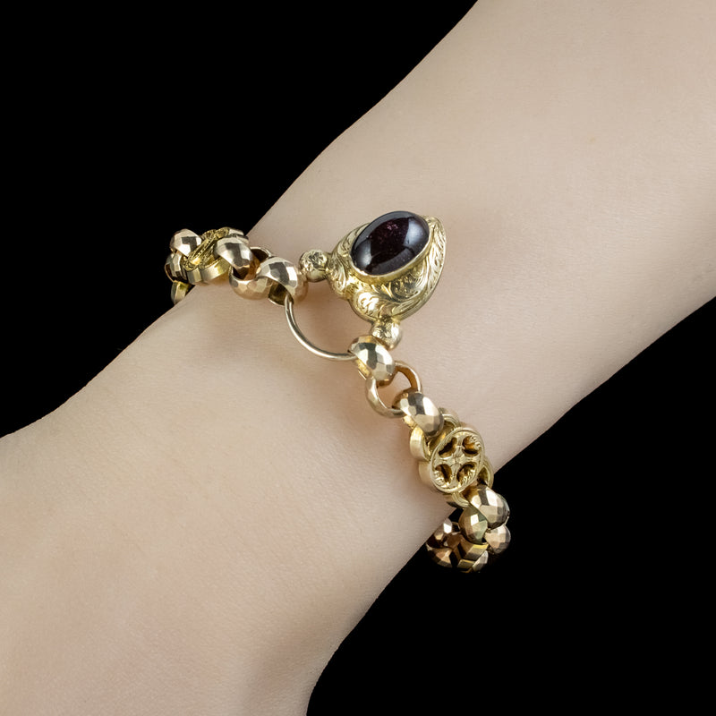 Antique Victorian Bracelet Garnet Heart Padlock Circa 1860 Boxed