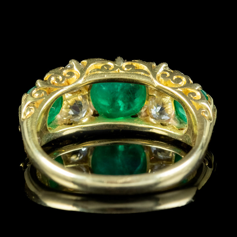 Antique Victorian Cabochon Emerald Diamond Ring 2.7ct Of Emerald 