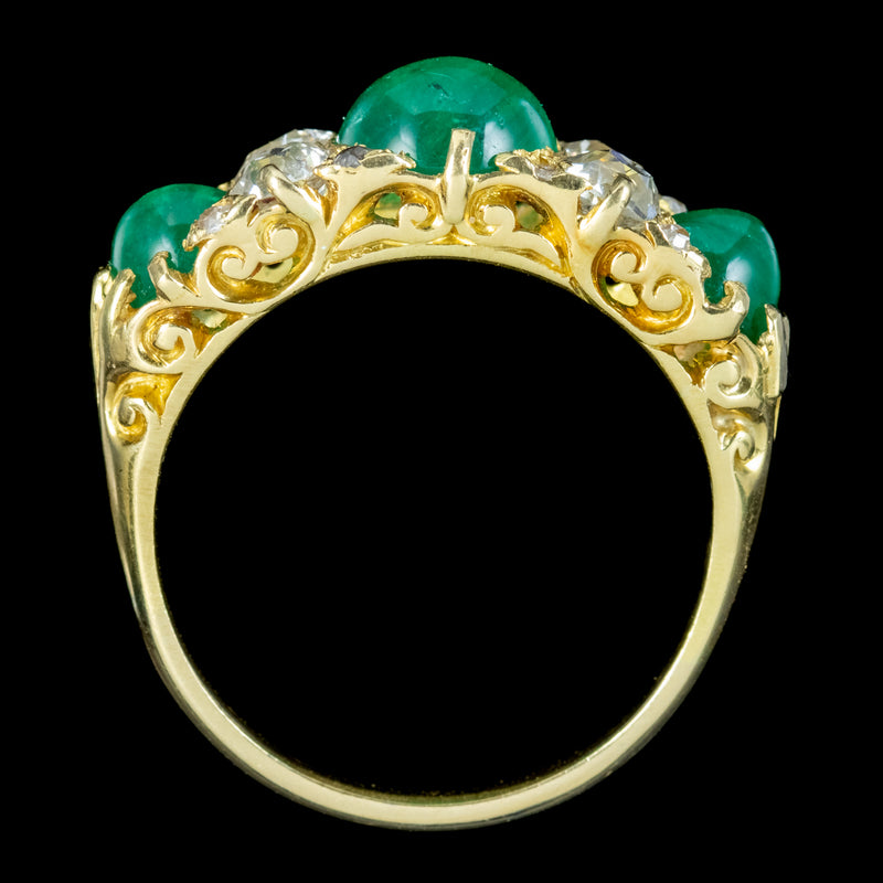 Antique Victorian Cabochon Emerald Diamond Ring 2.7ct Of Emerald 