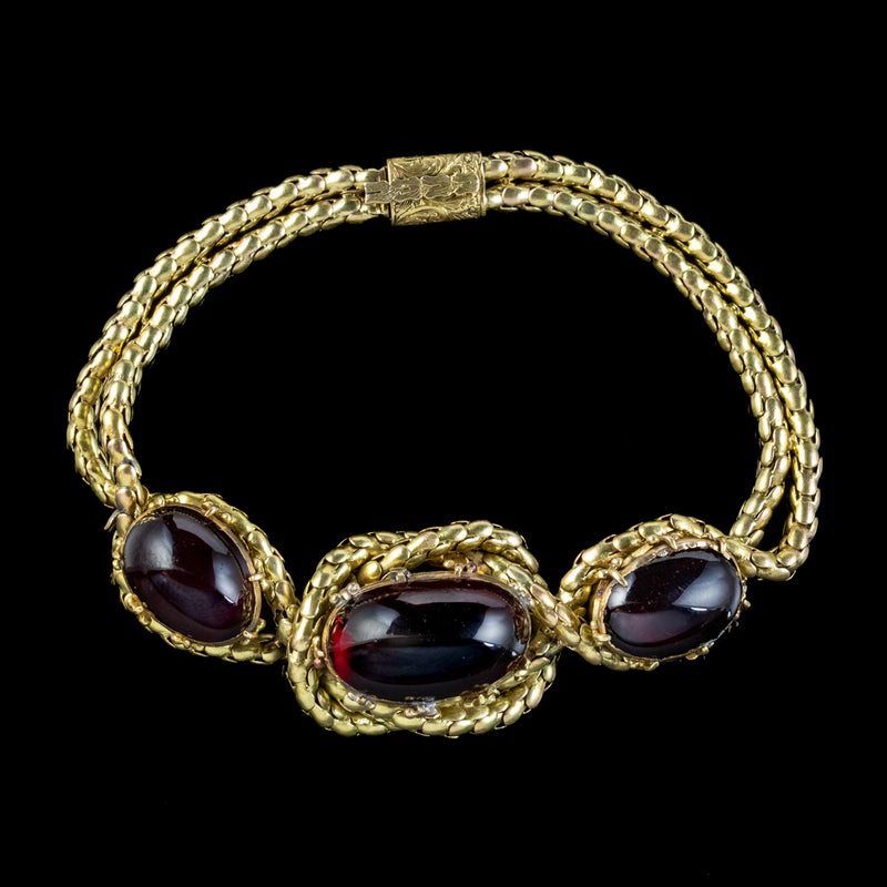 Antique Victorian Cabochon Garnet Bracelet 18ct Gold 25ct Of Garnet