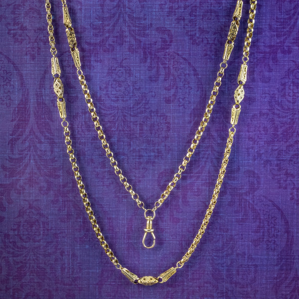 Antique Victorian Celestial Guard Chain Necklace 9ct Gold 