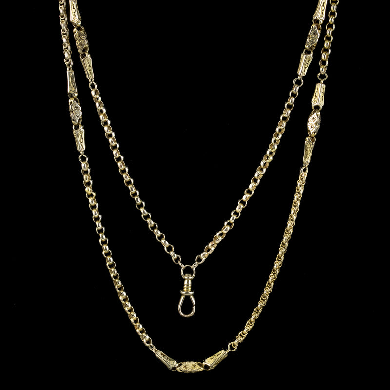 Antique Victorian Celestial Guard Chain Necklace 9ct Gold 