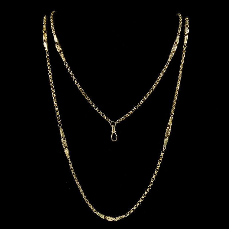 Antique Victorian Celestial Guard Chain Necklace 9ct Gold 