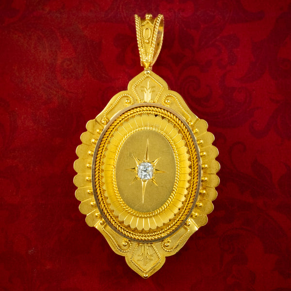 Antique Victorian Diamond Etruscan Revival Locket 18ct Gold With Box 