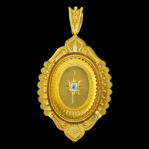 Antique Victorian Diamond Etruscan Revival Locket 18ct Gold With Box 