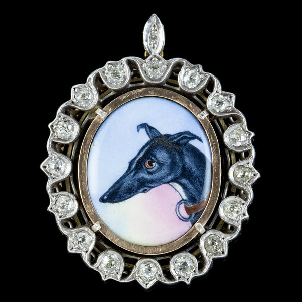 ANTIQUE VICTORIAN DIAMOND GREYHOUND LOCKET PENDANT SILVER CIRCA 1870