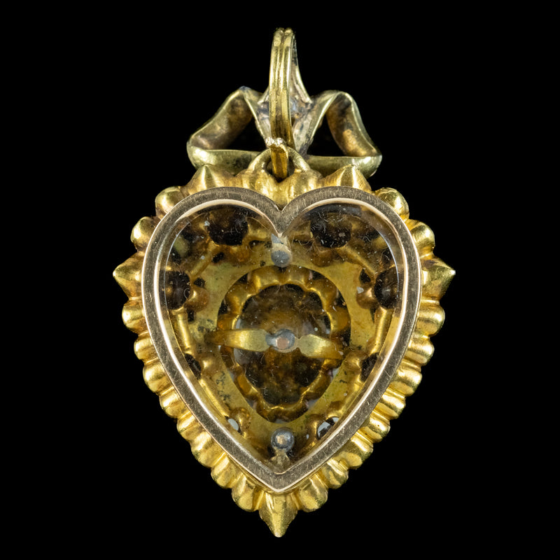 Antique Victorian Diamond Heart Pendant Locket 18ct Gold 4ct Of Diamond