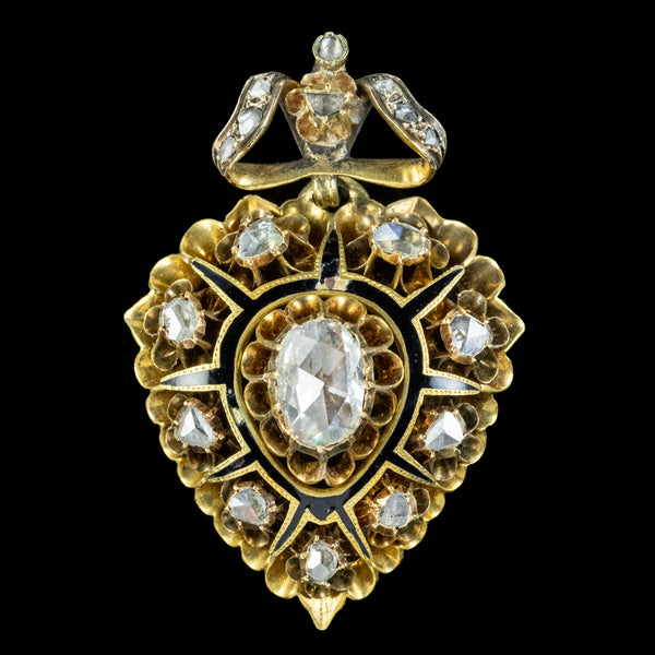 Antique Victorian Diamond Heart Pendant Locket 18ct Gold 4ct Of Diamond