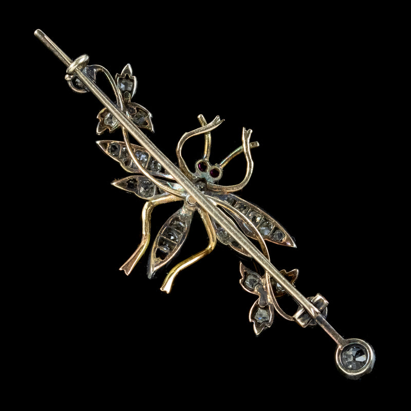Antique Victorian Diamond Insect Brooch Silver 18ct Gold Circa 1900