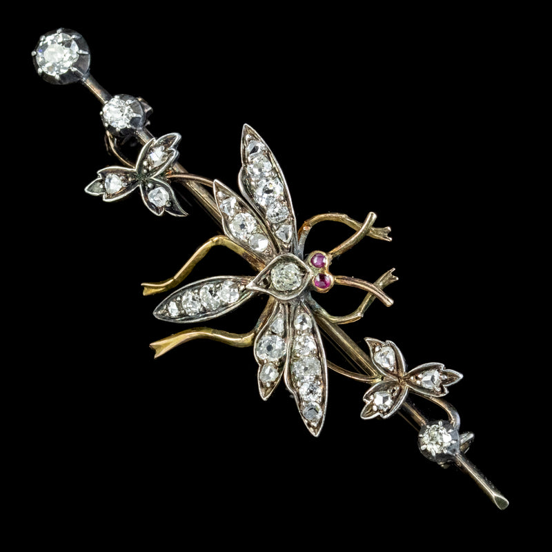 Antique Victorian Diamond Insect Brooch Silver 18ct Gold Circa 1900