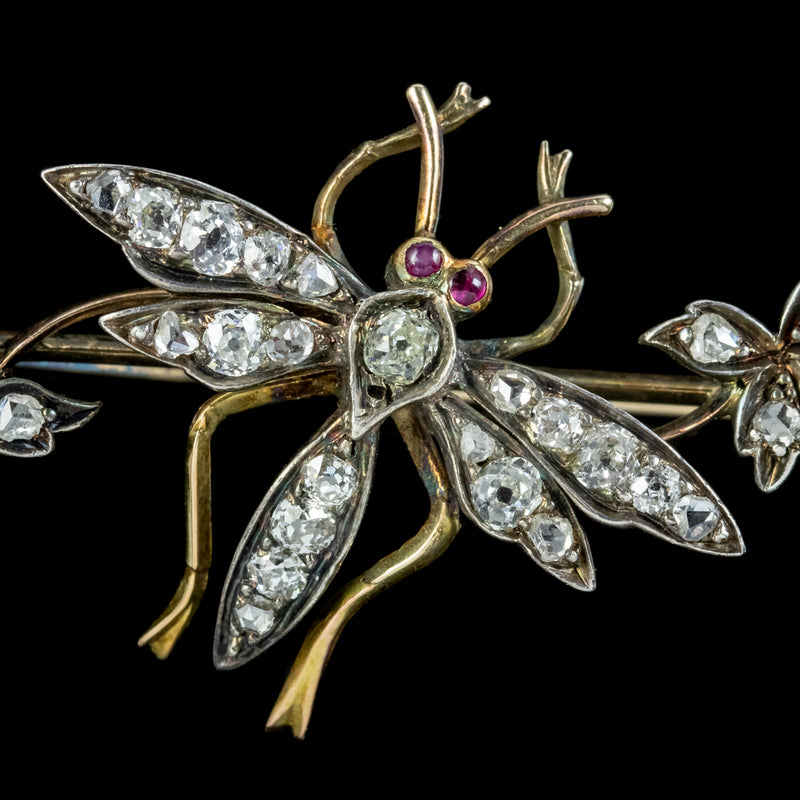 Antique Victorian Diamond Insect Brooch Silver 18ct Gold Circa 1900