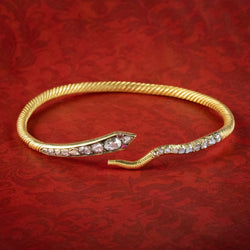 Antique Victorian Diamond Snake Bangle Ruby Eyes 2.1ct Diamond