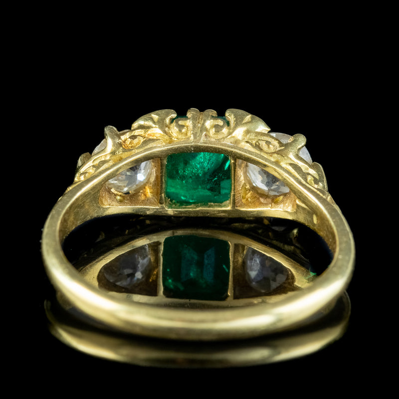 Antique Victorian Emerald Diamond Trilogy Ring 0.95ct Emerald 