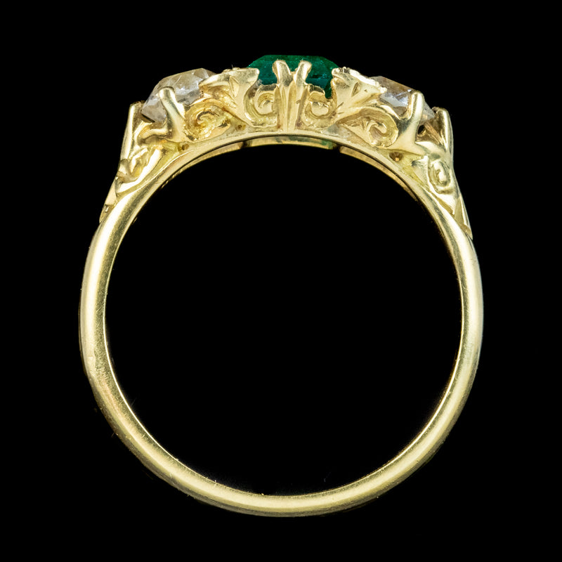 Antique Victorian Emerald Diamond Trilogy Ring 0.95ct Emerald 