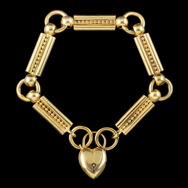 Antique Victorian Etruscan Bracelet With Heart Padlock 15ct Gold