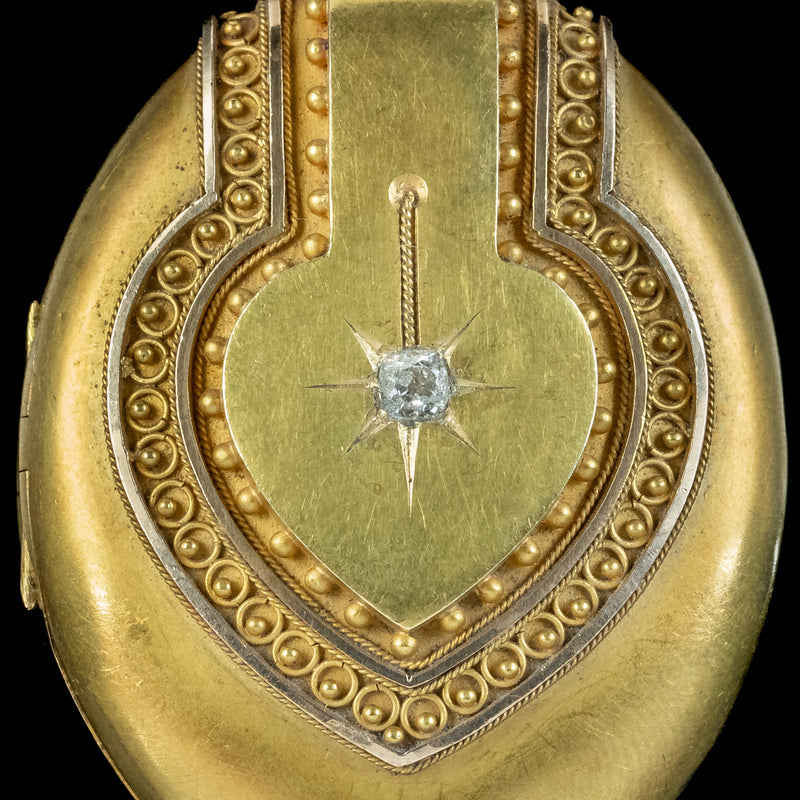 Antique Victorian Etruscan Diamond Locket 18ct Gold