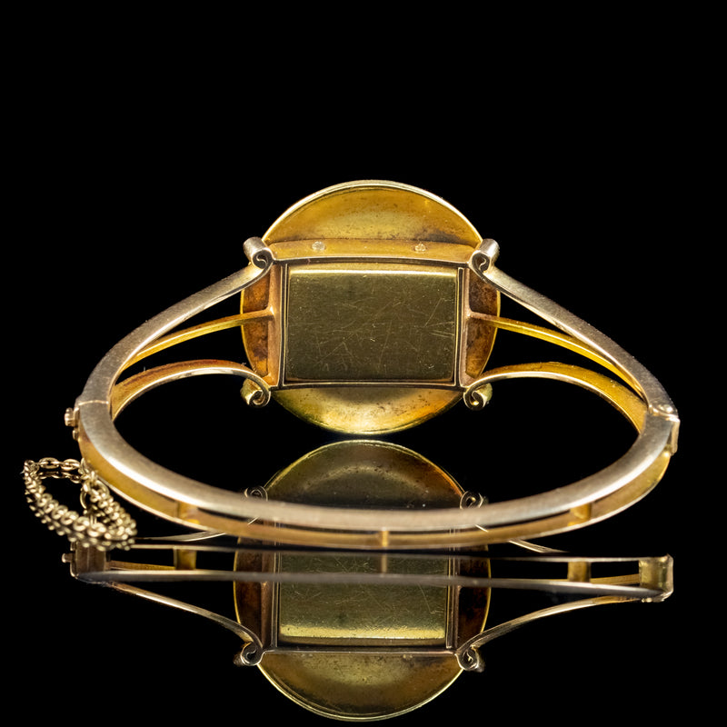Antique Victorian Etruscan Garnet Pearl Bangle 18ct Gold 