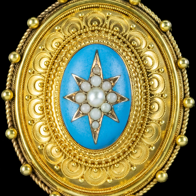 Antique Victorian Etruscan Revival Pearl Locket 18ct Gold 