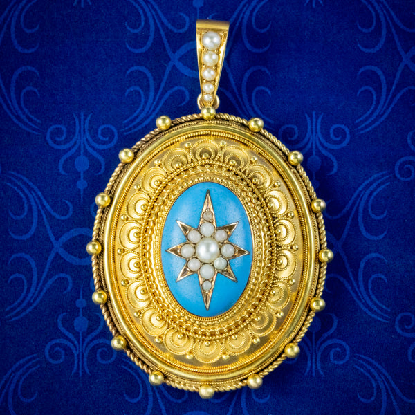 Antique Victorian Etruscan Revival Pearl Locket 18ct Gold 