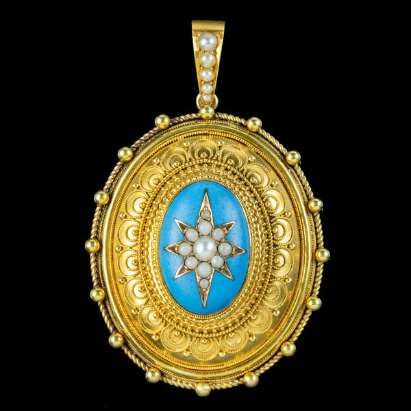 Antique Victorian Etruscan Revival Pearl Locket 18ct Gold 