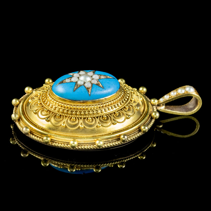 Antique Victorian Etruscan Revival Pearl Locket 18ct Gold 
