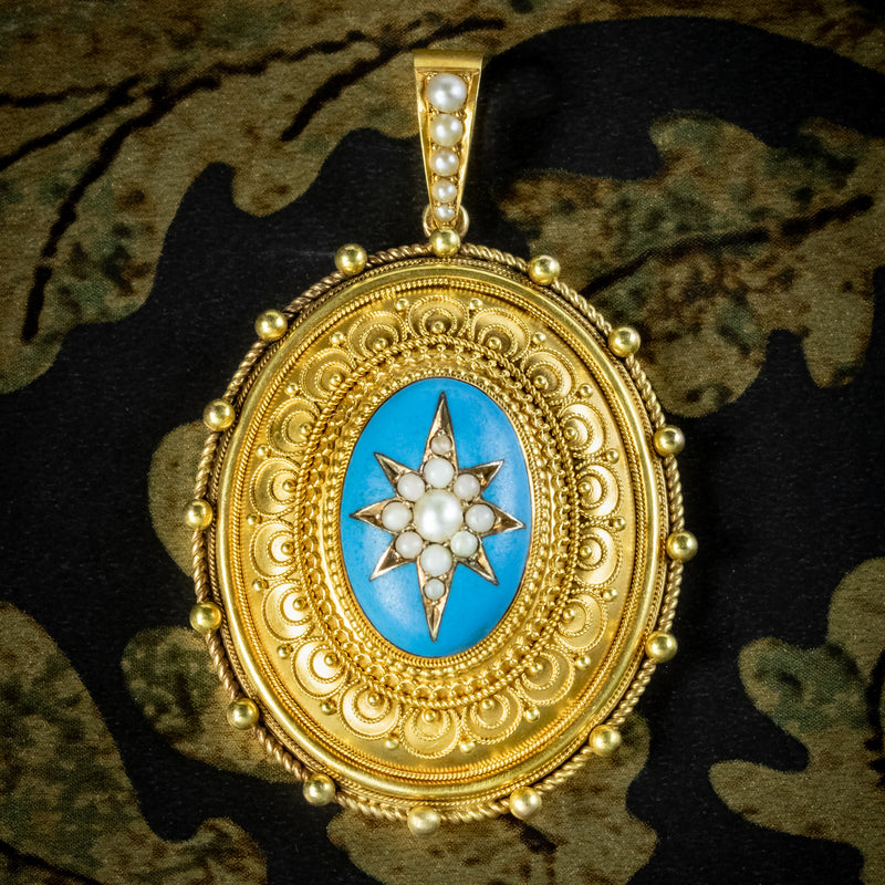 Antique Victorian Etruscan Revival Pearl Locket 18ct Gold 