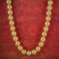Antique Victorian Etustcan Revival Bead Necklace 15ct Gold Circa 1880