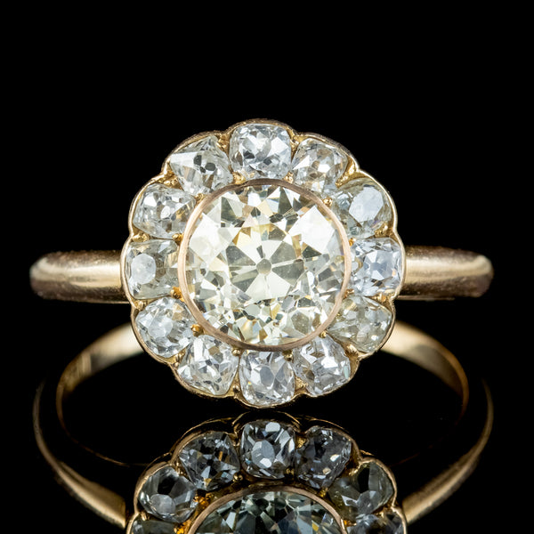 Antique Victorian Fancy Diamond Daisy Cluster Ring 2.68ct Total