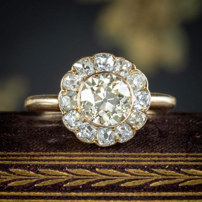 Antique Victorian Fancy Diamond Daisy Cluster Ring 2.68ct Total