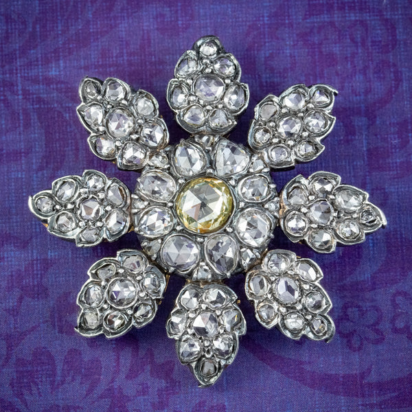 Antique Victorian Fancy Diamond Flower Brooch 7ct Of Diamond 