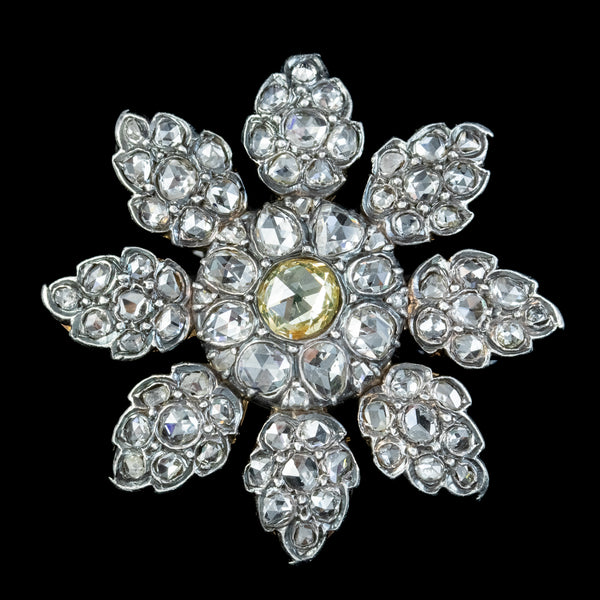 Antique Victorian Fancy Diamond Flower Brooch 7ct Of Diamond 