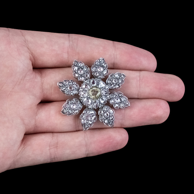 Antique Victorian Fancy Diamond Flower Brooch 7ct Of Diamond 