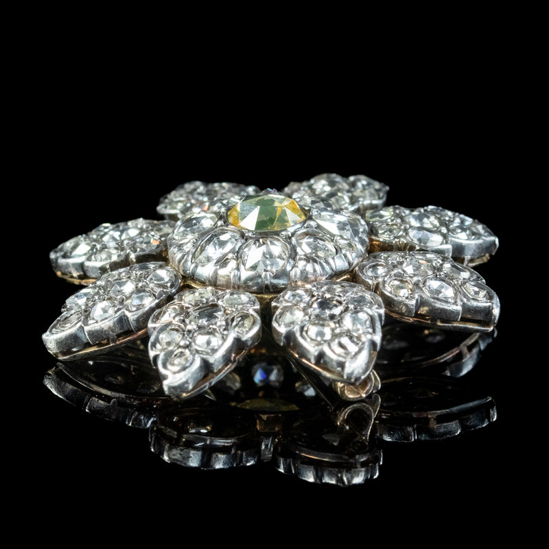Antique Victorian Fancy Diamond Flower Brooch 7ct Of Diamond 