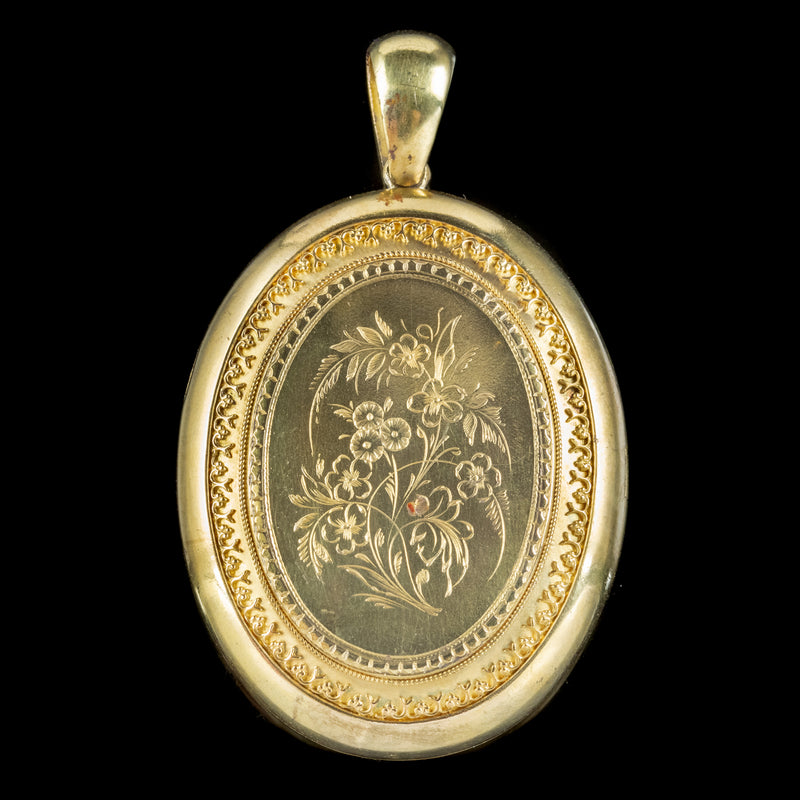 Antique Victorian Floral Locket 18ct Gold Boxed Circa 1890