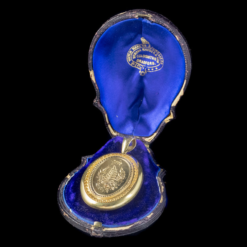 Antique Victorian Floral Locket 18ct Gold Boxed Circa 1890